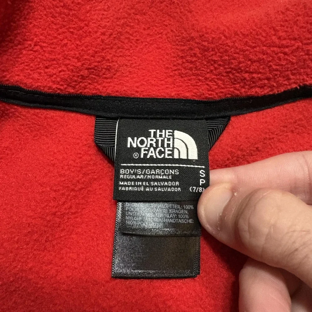 The North Face Denali Jacket Boys Small 7/8 Red Black Fleece Full Zip Pockets